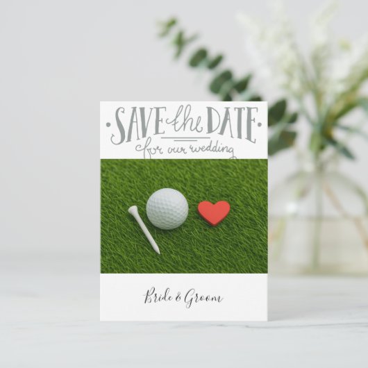 Golf-Hochzeit Sichern Sie das Datum Postkarte (Stehend Vorderseite)