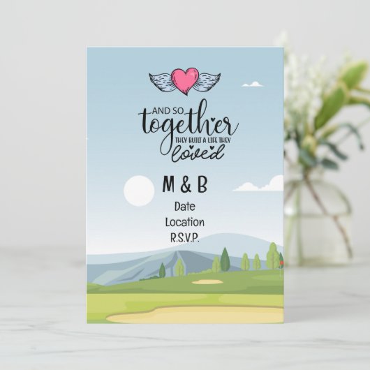 Golf Hochzeit speichern Sie das Datum Einladung au (Stehend Vorderseite)