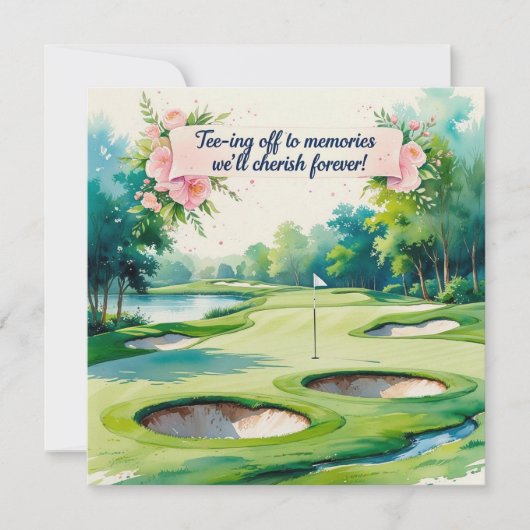 Golf Hochzeit zum Feiern mit uns Dankeskarte (Vorderseite)