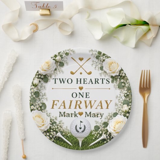 Golf-Hochzeit Zwei Herzen Eine Fairway Pappteller (Hochzeit)
