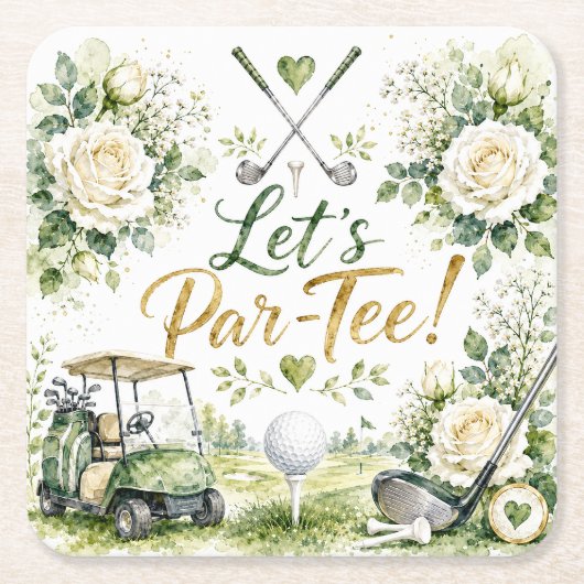 Golf-Hochzeitsblumen Let's Par Tee Rechteckiger Pappuntersetzer (Vorderseite)