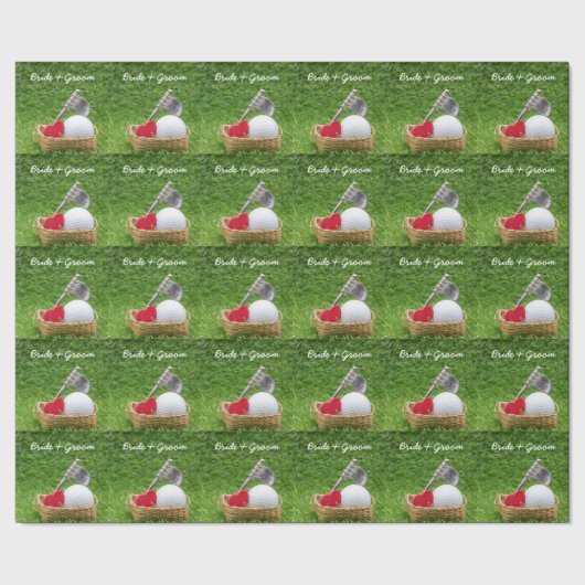 Golf Hochzeitsbräuner auf grünem Gras Geschenkpapier (Saum)