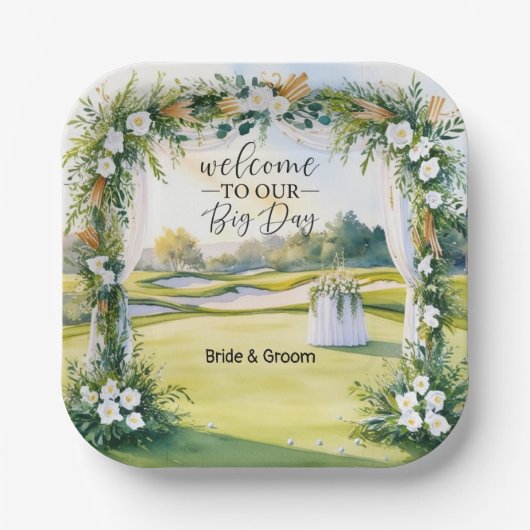 Golf-Hochzeitsdekorationen auf der Tafel des Grünb Pappteller (Vorderseite)