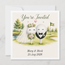 Golf-Hochzeitseinladung mit Golfball auf Grün