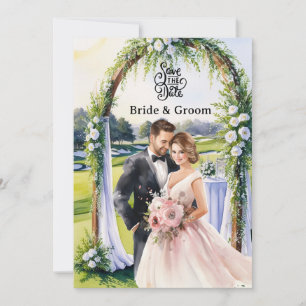 Golf-Hochzeitseinladungskarte mit Braut und Bräuti Einladung