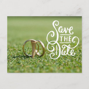 Golf-Hochzeitsfeier mit Golfball und Herz Liebe Postkarte