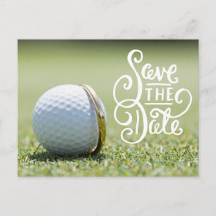 Golf-Hochzeitsfeier mit Golfball und Herz Liebe Postkarte