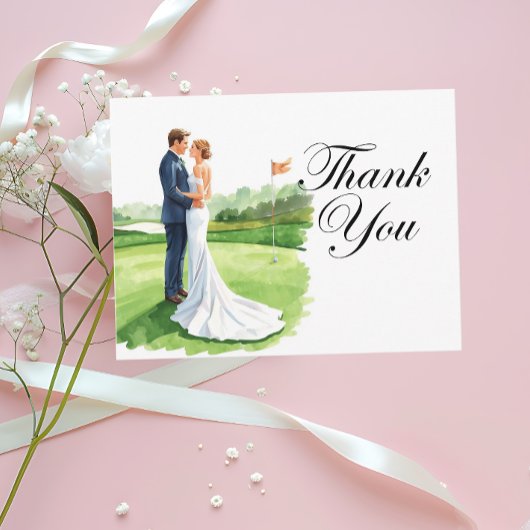 Golf Hochzeitsgesellschaft mit Braut Danke Postkarte