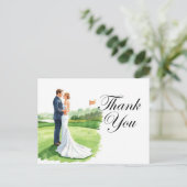 Golf Hochzeitsgesellschaft mit Braut Danke Postkarte (Stehend Vorderseite)