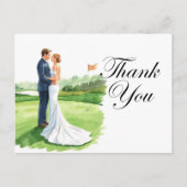 Golf Hochzeitsgesellschaft mit Braut Danke Postkarte (Vorderseite)