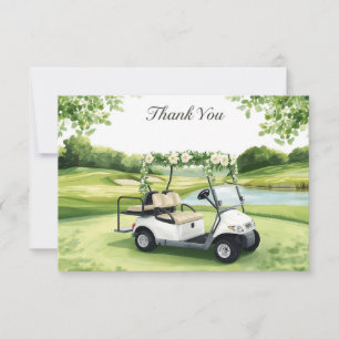 Golf-Hochzeitsgesellschaft mit Golfwagen auf dem G Dankeskarte