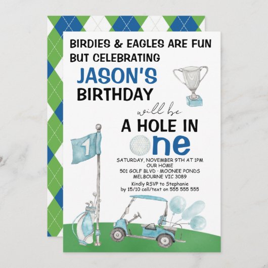 Golf Hole in einem Geburtstag Einladung (Vorne/Hinten)