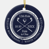 Golf Hole in einem Retro Navy Personalisiert Keramik Ornament (Vorne)