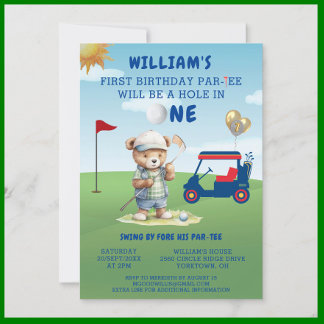 Golf Hole in One Boy 1. Geburtstag Par-T-Shirt Einladung