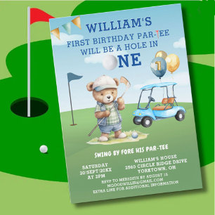 Golf Hole in One Boy 1. Geburtstag Par-T-Shirt Einladung