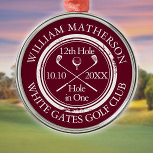 Golf Hole in One Classic Burgunder Custom Ornament Aus Metall