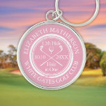 Golf Hole in One Feminine Pink Personalized Schlüsselanhänger<br><div class="desc">Personalisieren Sie den Namen,  die Nummer des Ortes Loch und das Datum,  um einen großen Sake zu schaffen,  um dieses fantastische Loch in einem zu feiern. Entwickelt von Thisisnotme©</div>