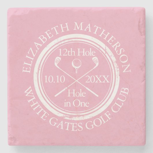 Golf Hole in One Feminine Pink Personalized Steinuntersetzer (Vorderseite)