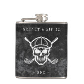 Golf Humor Grip It Sip It Custom Initials Black Flachmann (Vorderseite)