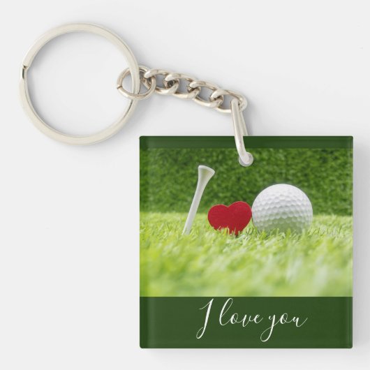 Golf I Liebe Sie mit Abschlag und Golfball mit Lie Schlüsselanhänger (Vorderseite)