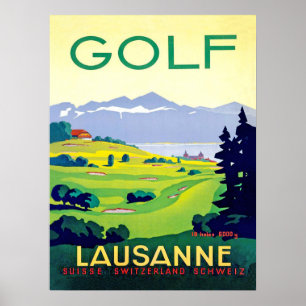 Golf in Lausanne, Schweiz, Vintage Travel Poster