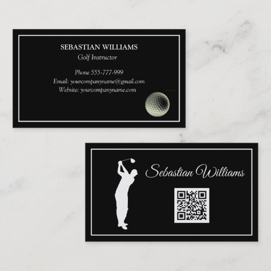 Golf Instructor Lehrer Beruflich Sport Black Visitenkarte (Vorne/Hinten)