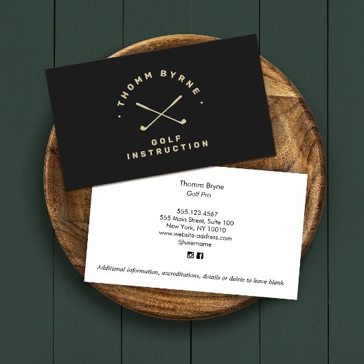 Golf Instructor Pro Crossed Golf Clubs Black Visitenkarte