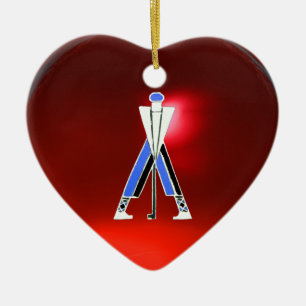GOLF INSTRUCTOR RED RUBY HERZMONOGRAMM KERAMIKORNAMENT