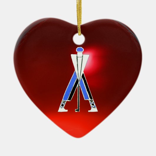 GOLF INSTRUCTOR RED RUBY HERZMONOGRAMM KERAMIKORNAMENT (Vorne)