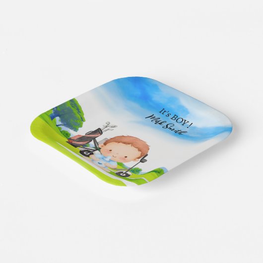 Golf It's Boy for Baby Shower Pappteller (Gewinkelt)