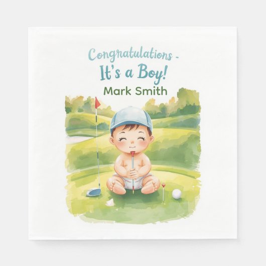 Golf It's Boy für Baby Shower Serviette (Vorderseite)
