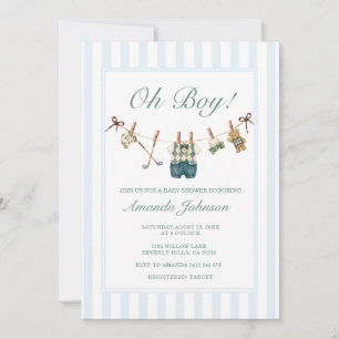 Golf Junge Blau Gingham Babyparty Einladung