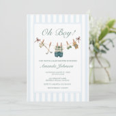 Golf Junge Blau Gingham Babyparty Einladung (Stehend Vorderseite)