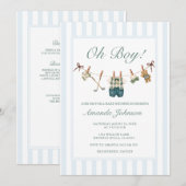Golf Junge Blau Gingham Babyparty Einladung (Vorne/Hinten)