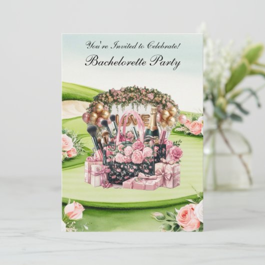 Golf Junggeselinnen-Abschied auf Golfplatz Einladung (Stehend Vorderseite)