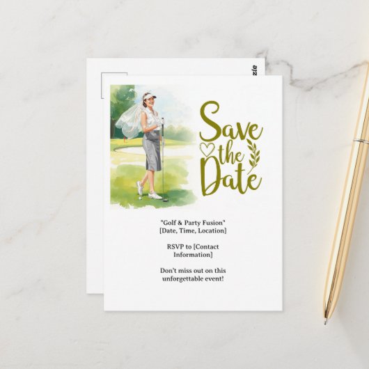 Golf-Junggesellinnen-Golferin spielt Golf Postkarte (Vorderseite/Rückseite Beispiel)