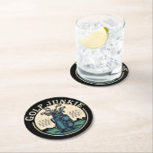 Golf Junkie Vintag Golf Bag Design Runder Pappuntersetzer (Vor Ort)