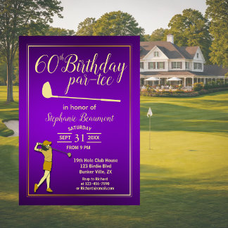Golf-Klassiker Lila Goldene Frau 60. Geburtstag Einladung