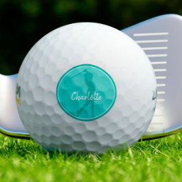 Golf Lady Golfer Player Chic Monogram Aquamarin Golfball