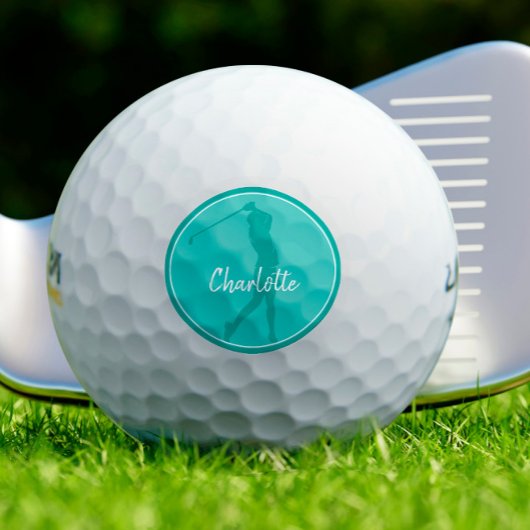 Golf Lady Golfer Player Chic Monogram Aquamarin Golfball
