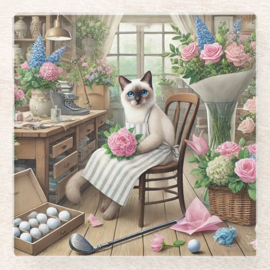 Golf Lady Golfer Thema für Katzenliebhaber Glasuntersetzer (Vorderseite)