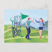 Golf lass par tee für Save the Date Golfer Party Postkarte (Vorderseite)