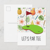 Golf Lass Par Tee mit Golfflagge auf grün weiß Einladungspostkarte (Vorne/Hinten)