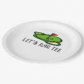 Golf Lass Par Tee mit Golfflagge auf grün weiß Pappteller (Schrägansicht)