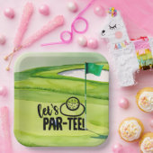 Golf Lass Par Tee mit Golfflagge auf grün weiß Pappteller (Party)