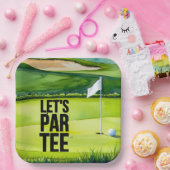 Golf Lass Par Tee mit Golfflagge auf grün weiß Pappteller (Party)
