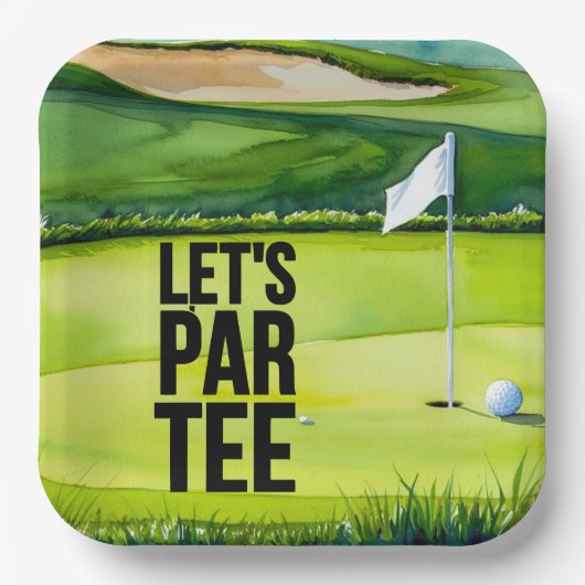 Golf Lass Par Tee mit Golfflagge auf grün weiß Pappteller (Vorderseite)