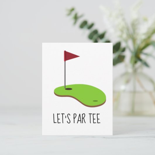 Golf Lass Par Tee mit Golfflagge auf grün weiß Postkarte (Stehend Vorderseite)