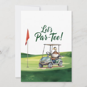 Golf Lass uns Abschlagen mit Golf Flagge auf Grün Einladung