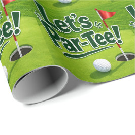 Golf Lass uns Abschlagen mit Golf Flagge auf Grün Geschenkpapier